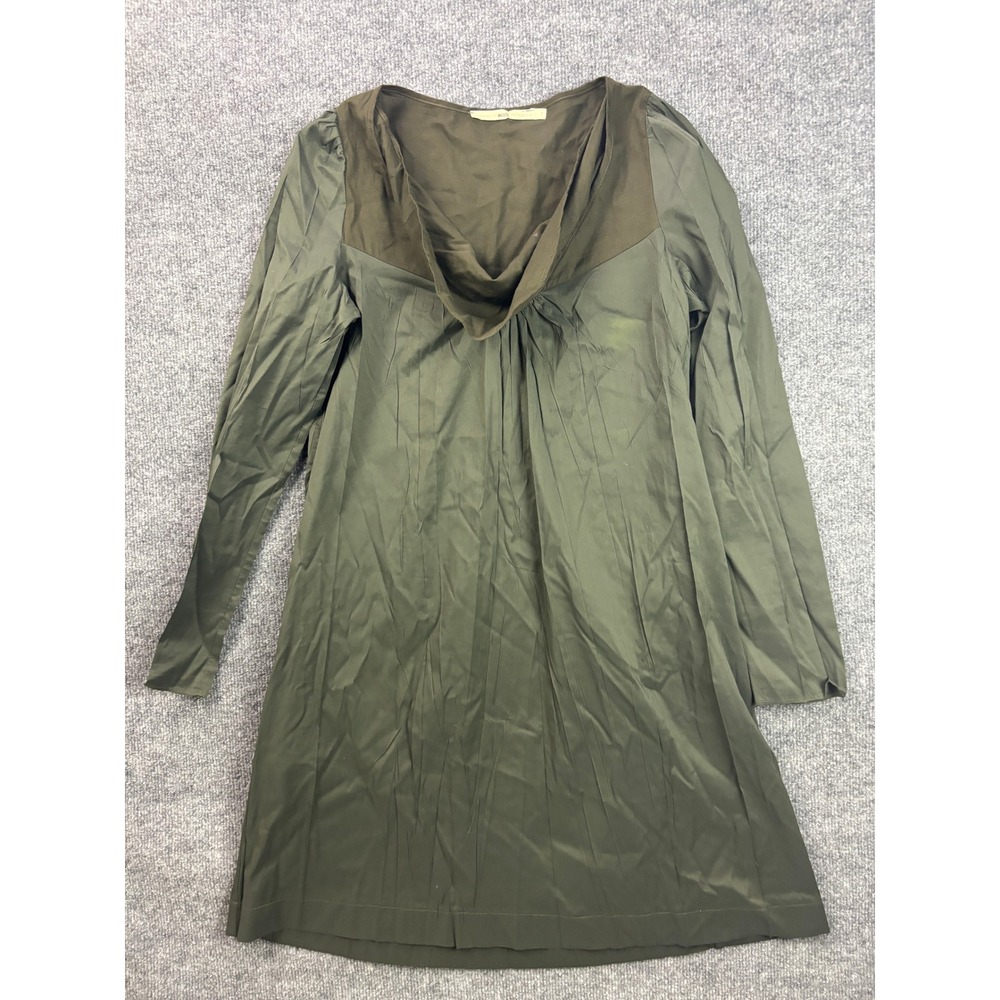 Acote Midi Dress Women 1 Olive Green Draped Cowl Neck Long Sleeve Anthropologie